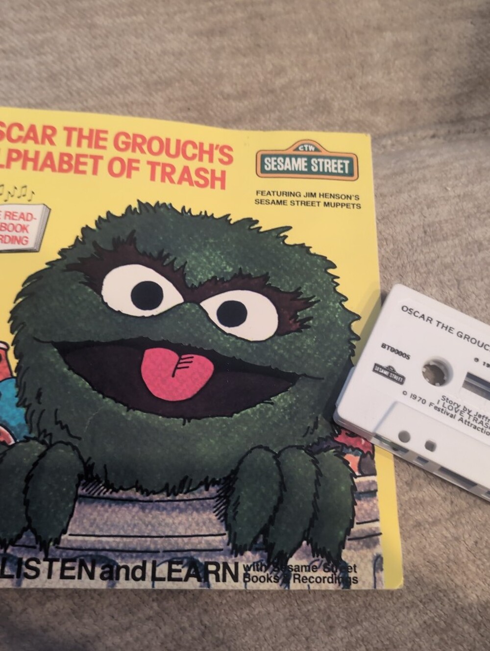 Oscar the Grouch "Alphabet of Trash" Cassette and Book Set Vintage